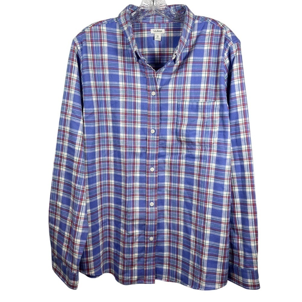 L.L Bean women’s flannel button up shirt size XL plaid purple